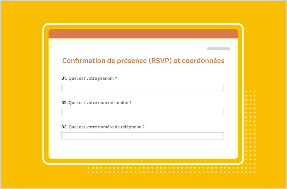 Capture d’écran du modèle de confirmation de présence (RSVP) et coordonnées SurveyMonkey