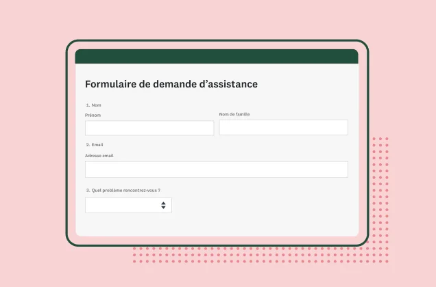 Capture d’écran du formulaire de demande d’assistance SurveyMonkey