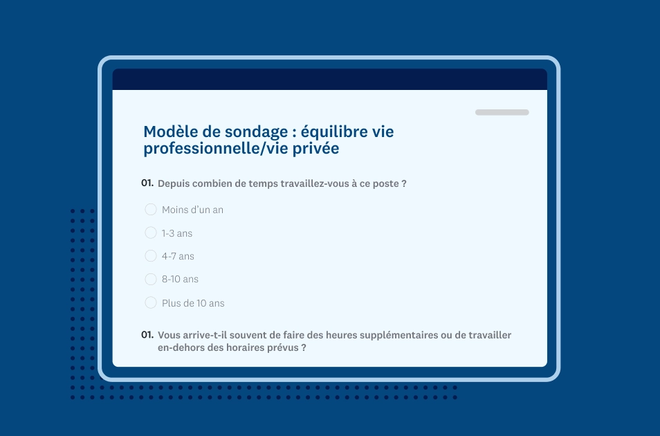 Capture d’écran d’un modèle de sondage SurveyMonkey sur l’équilibre vie professionnelle/vie privée