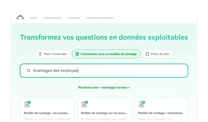 Champ de saisie permettant de créer un sondage à partir d’un modèle, d’une idée ou de zéro.