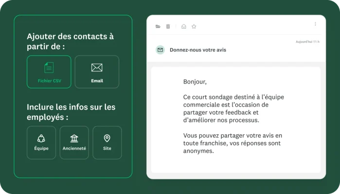 Capture d’écran d’une interface permettant de créer un sondage destiné à l’équipe commerciale