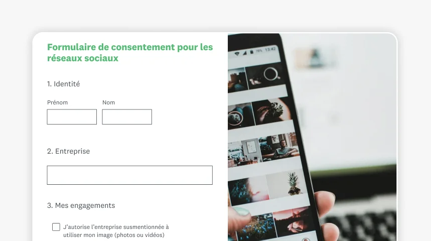 Capture d’écran du formulaire de consentement pour les réseaux sociaux de SurveyMonkey