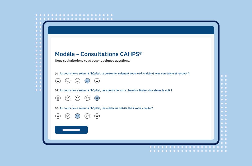 Capture d’écran d’un modèle de sondage SurveyMonkey pour évaluer les consultations CAHPS
