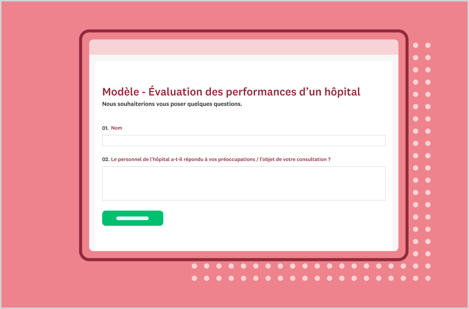 Capture d’écran d’un modèle de sondage SurveyMonkey pour évaluer les prestations hospitalières