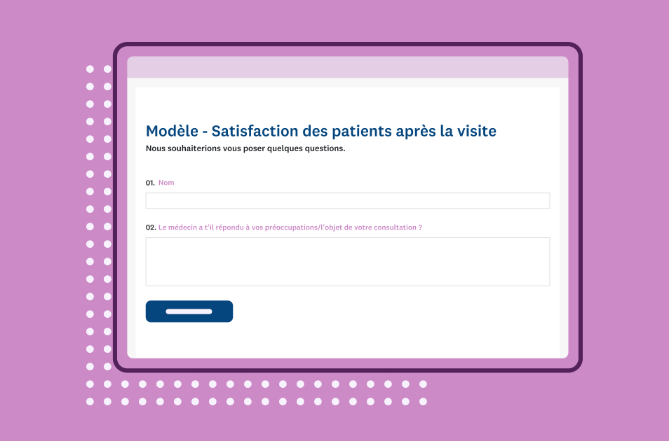 Capture d’écran d’un modèle de sondage SurveyMonkey sur la satisfaction des patients après consultation