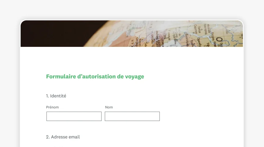 Capture d’écran du formulaire d’autorisation de voyage de SurveyMonkey