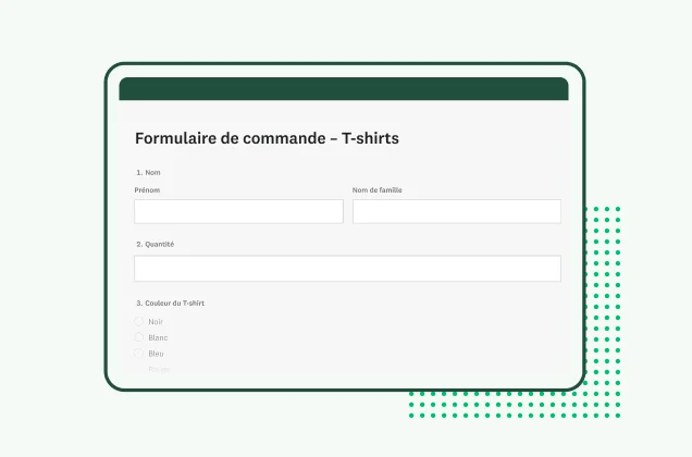 Capture d’écran d'un formulaire de commande de T-shirts