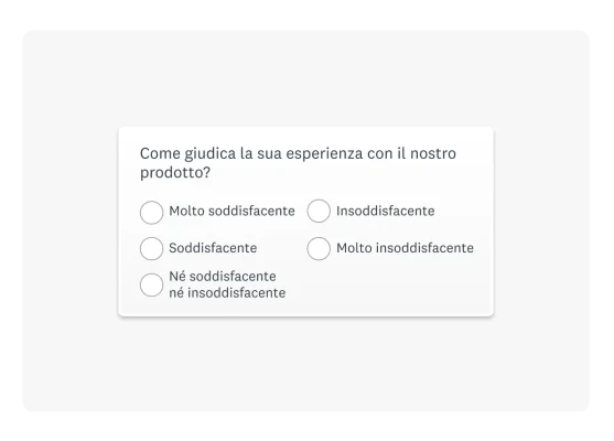 Schermata di una domanda sulla soddisfazione dei clienti