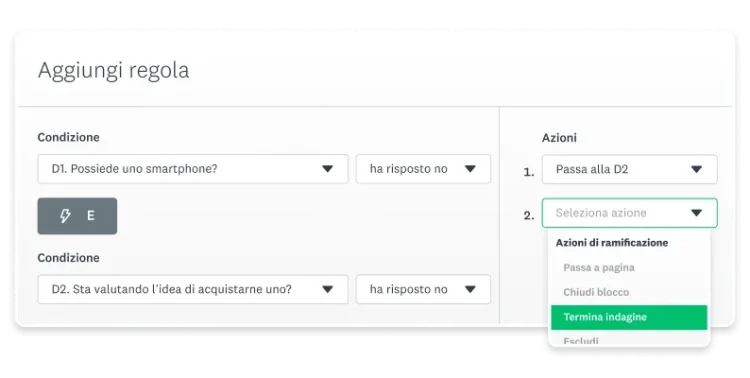 Schermata della funzione di aggiunta di una regola in SurveyMonkey