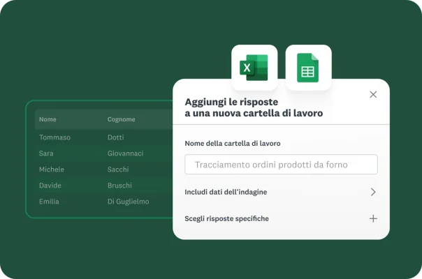 Interfaccia di esportazione dati con Excel e Fogli Google
