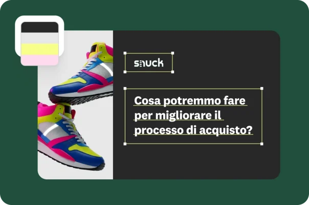 Questionario personalizzato con il nome del brand in fase di progettazione, con una domanda che chiede cosa sia possibile fare per migliorare il processo di acquisto