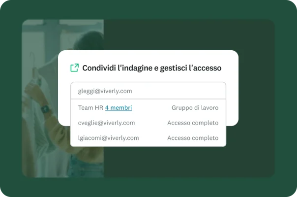 Schermata che mostra come condividere un'indagine e gestire l'accesso degli utenti.