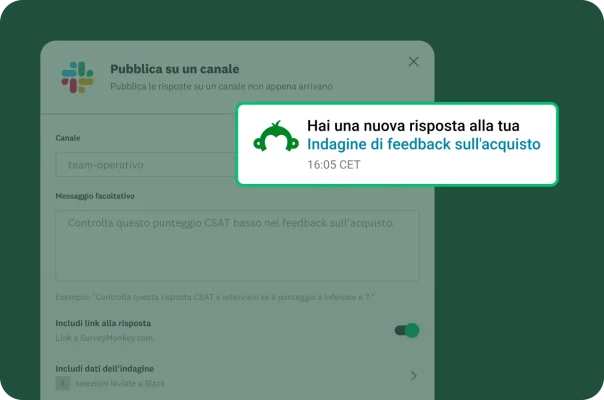 Avviso che segnala una nuova risposta all'indagine di feedback sugli acquisti