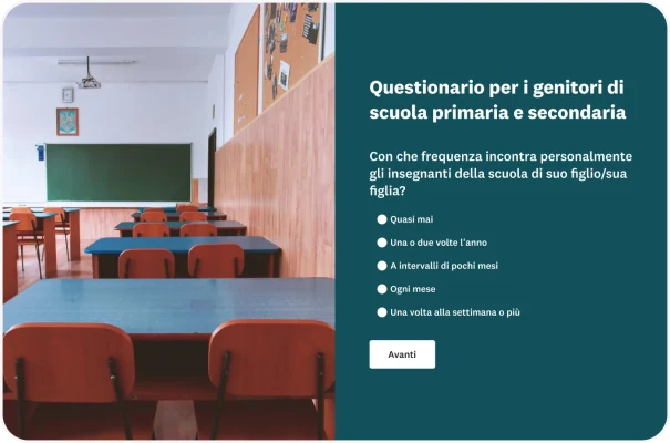 Questionario per scuole primarie e secondarie con domanda "Con che frequenza incontra personalmente gli insegnanti della scuola di suo figlio/sua figlia?"