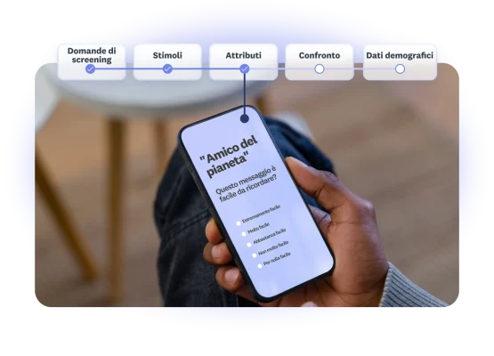 Person looking at a survey question on their phone, asking about how memorable is this message