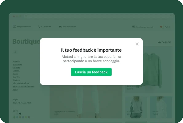 Immagine della pagina di un sito web che chiede all'utente di fornire un feedback partecipando a una breve indagine