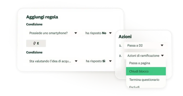Schermata della funzione di aggiunta di una regola in SurveyMonkey
