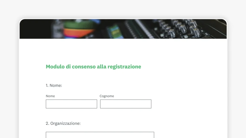 Schermata del modulo di consenso per le registrazioni di SurveyMonkey