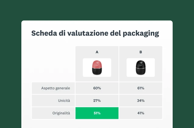 Schermata di un esempio di scheda di valutazione per la verifica del packaging