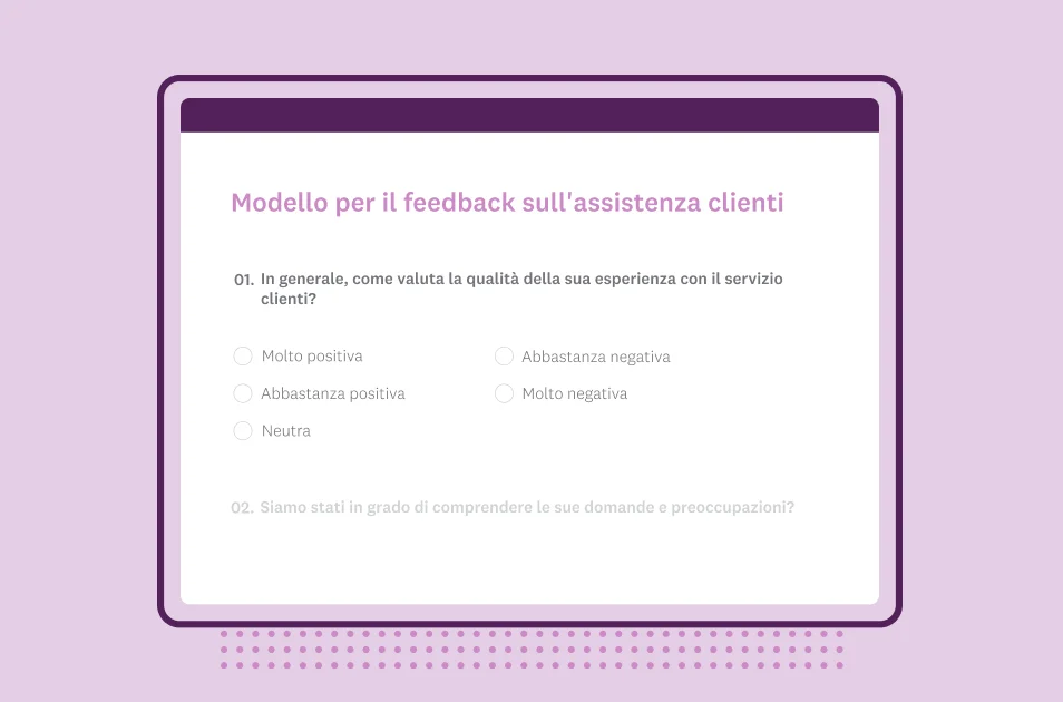 Schermata del modello per il feedback sul servizio clienti di SurveyMonkey