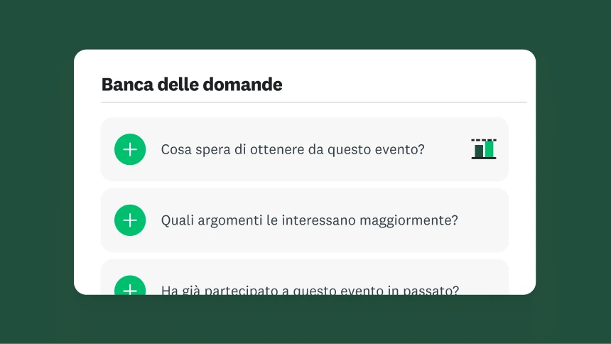 Il menu di una banca delle domande che mostra le domande suggerite.