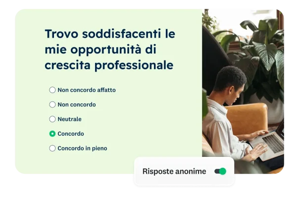 Domanda di un questionario che chiede di esprimere la propria soddisfazione per le opportunità di crescita professionale