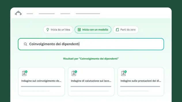 Schermata con l'opzione per iniziare da un modello selezionata e nella casella di ricerca la frase coinvolgimento dei dipendenti