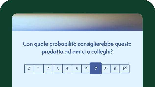 Domanda che chiede con quale probabilità si consiglierebbe un prodotto ad amici o colleghi
