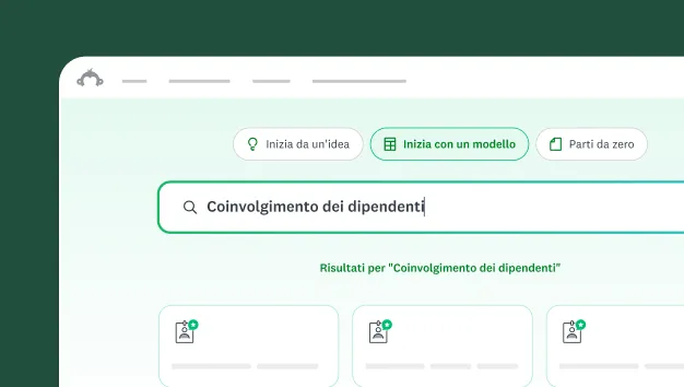 Schermata con l'opzione per iniziare da un modello selezionata e la frase coinvolgimento dei dipendenti digitata all'interno della casella di ricerca