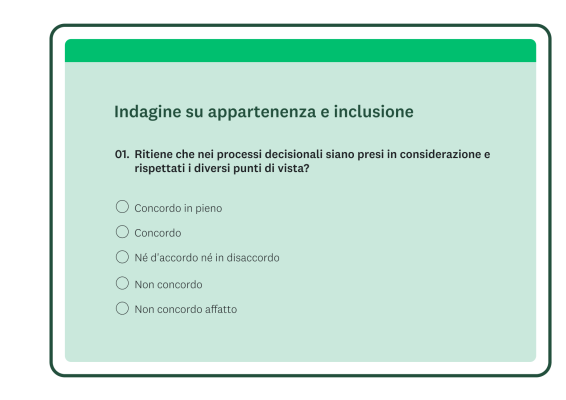 Indagine su appartenenza e inclusione con domanda a scelta multipla: Ritiene che nei processi decisionali siano presi in considerazione e rispettati i diversi punti di vista?