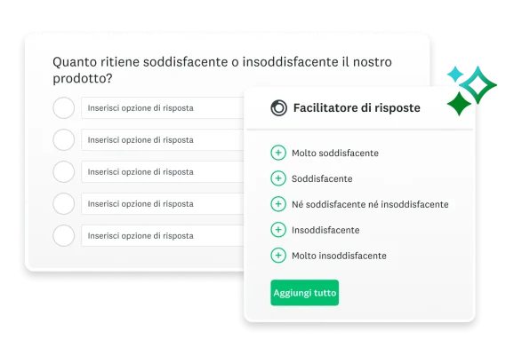 Schermata del Facilitatore di risposte di SurveyMonkey che suggerisce possibili risposte per una domanda di questionario