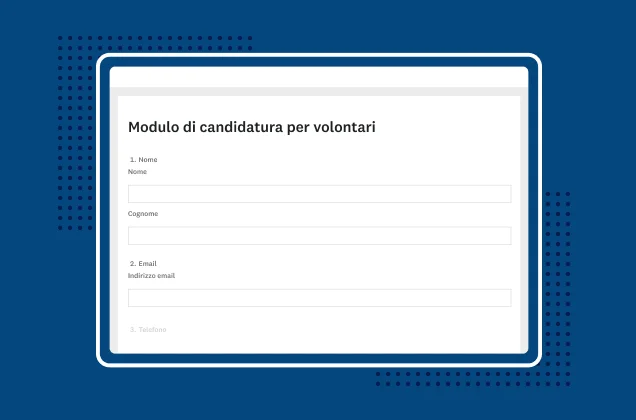 Schermata di un modello per modulo di candidatura per volontari di SurveyMonkey