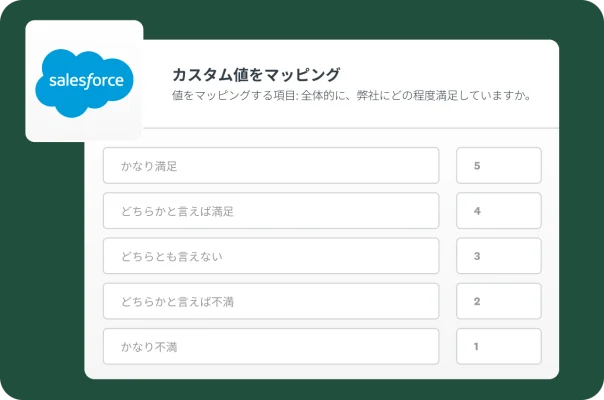 満足度アンケートの質問のカスタム値をSalesforceのフィールドにマッピングする方法を示す画面。