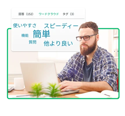 ワードクラウドの結果を見ている男性