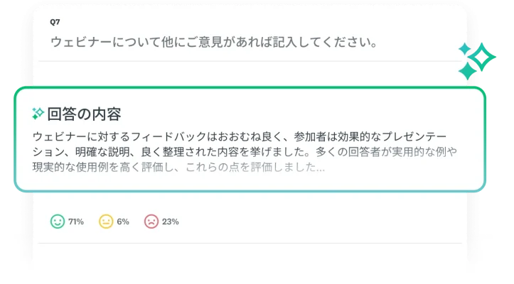 アンケート質問の主題分析をまとめた「回答の内容」モーダル