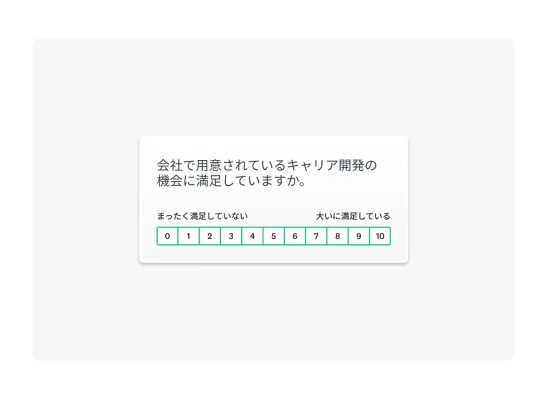 人事アンケートの質問 :「会社が提供する職業能力開発の機会に満足していますか」0〜10の評価スケール。