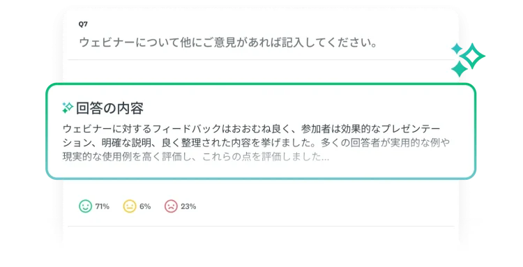 アンケート質問の主題分析をまとめた「回答の内容」モーダル
