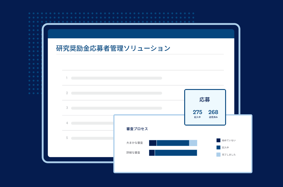 関連コンテンツソリューション 研究奨励金応募者管理 産業 行政