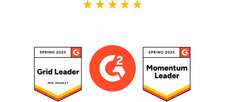 2025년 봄 G2 수상 배지 2개: Grid Leader 및 Momentum Leader.