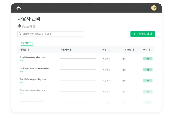 SurveyMonkey의 사용자 관리 화면