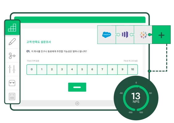 SurveyMonkey를 사용하여 고객 만족도에 대한 NPS 질문을 하는 설문조사를 만들고 있는 스크린샷
