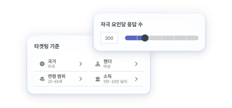 국가는 미국, 연령대는 25~65세, 젠더는 여성, 소득은 5만~10만 달러로 설정된 타겟팅 기준 선택 화면