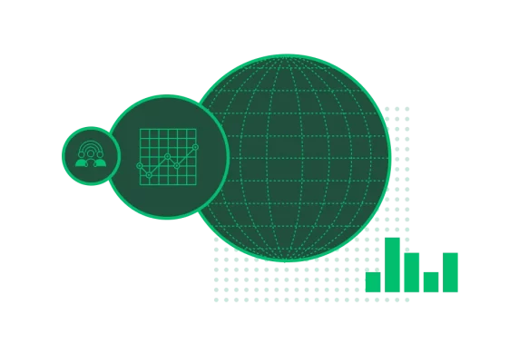 Immagine del globo accanto a diagrammi e grafici