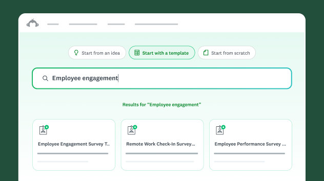 Search box showing start with a template and employee engagement typed in