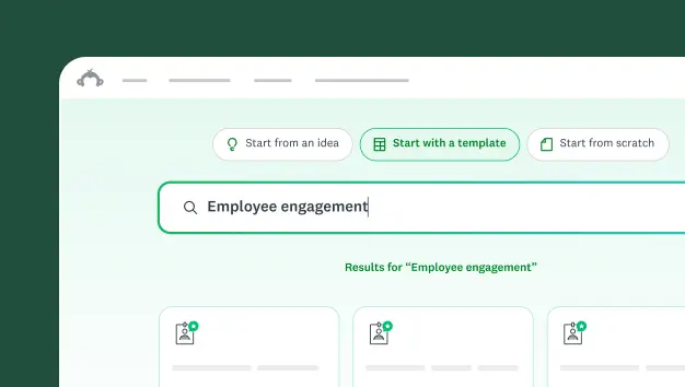 Search box showing start with a template and employee engagement typed in