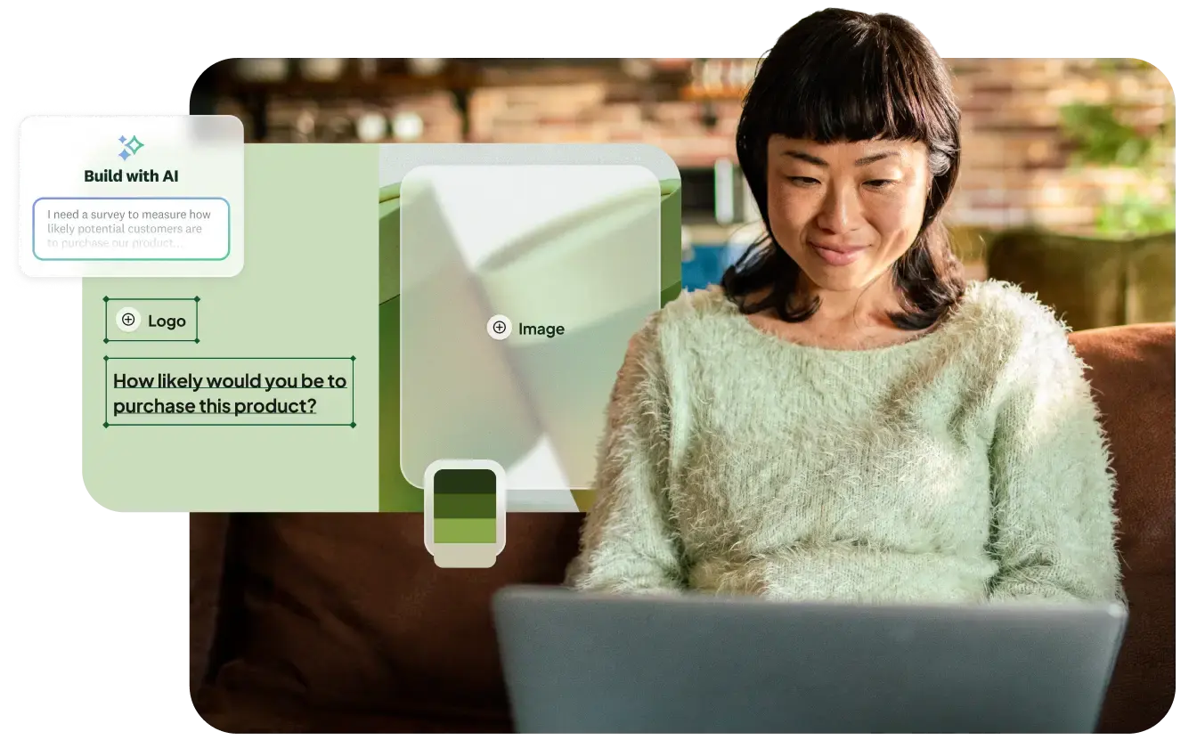 Woman building an AI-generated survey on her laptop