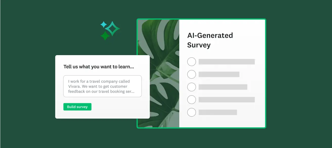 Screenshot of AI generated survey and text box asking user to type in a prompt to generate a survey