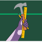 illustration of a hand holding a hammer, pencil, and ruler