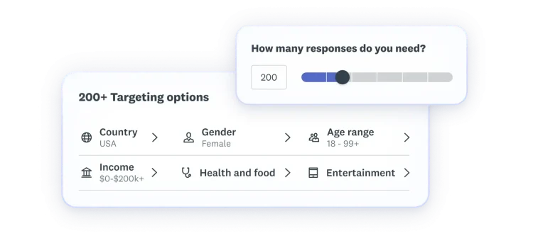Targeting criteria selections where country is USA, age range is 18-99, gender is female, income is 0-200k, with health and food and entertainment segments