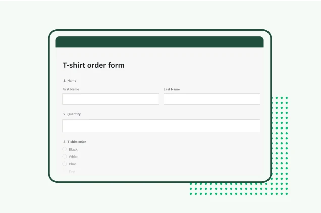 Screenshot of t-shirt order form